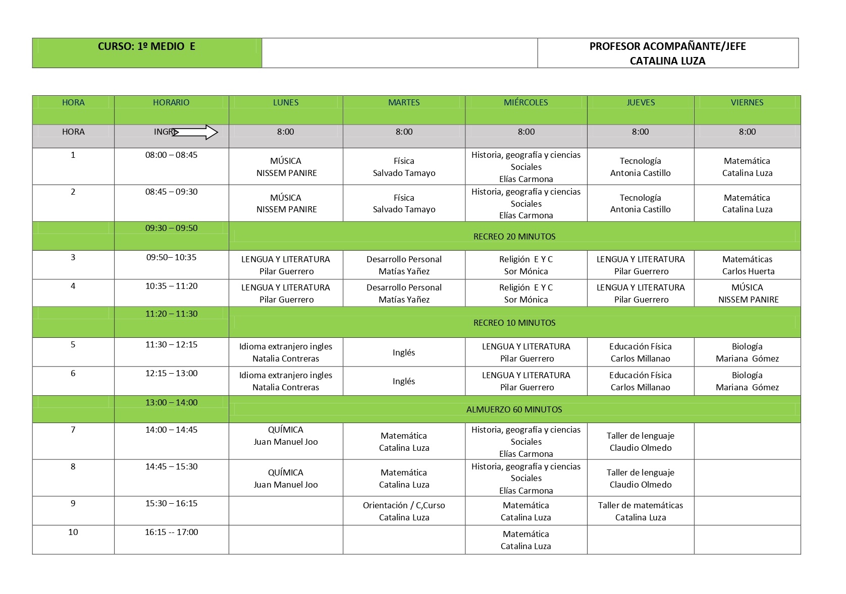 HORARIO 1º MEDIO E