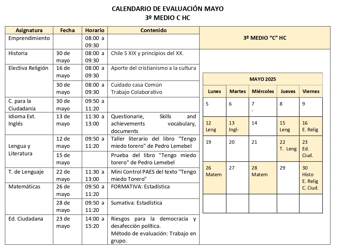 3º Medio HC C - MAYO