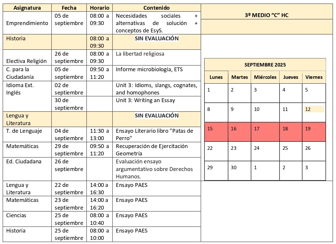 3º Medio HC C Septiembre 2025